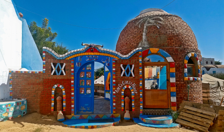 Brightly painted houses in a Nubian village near Aswan
